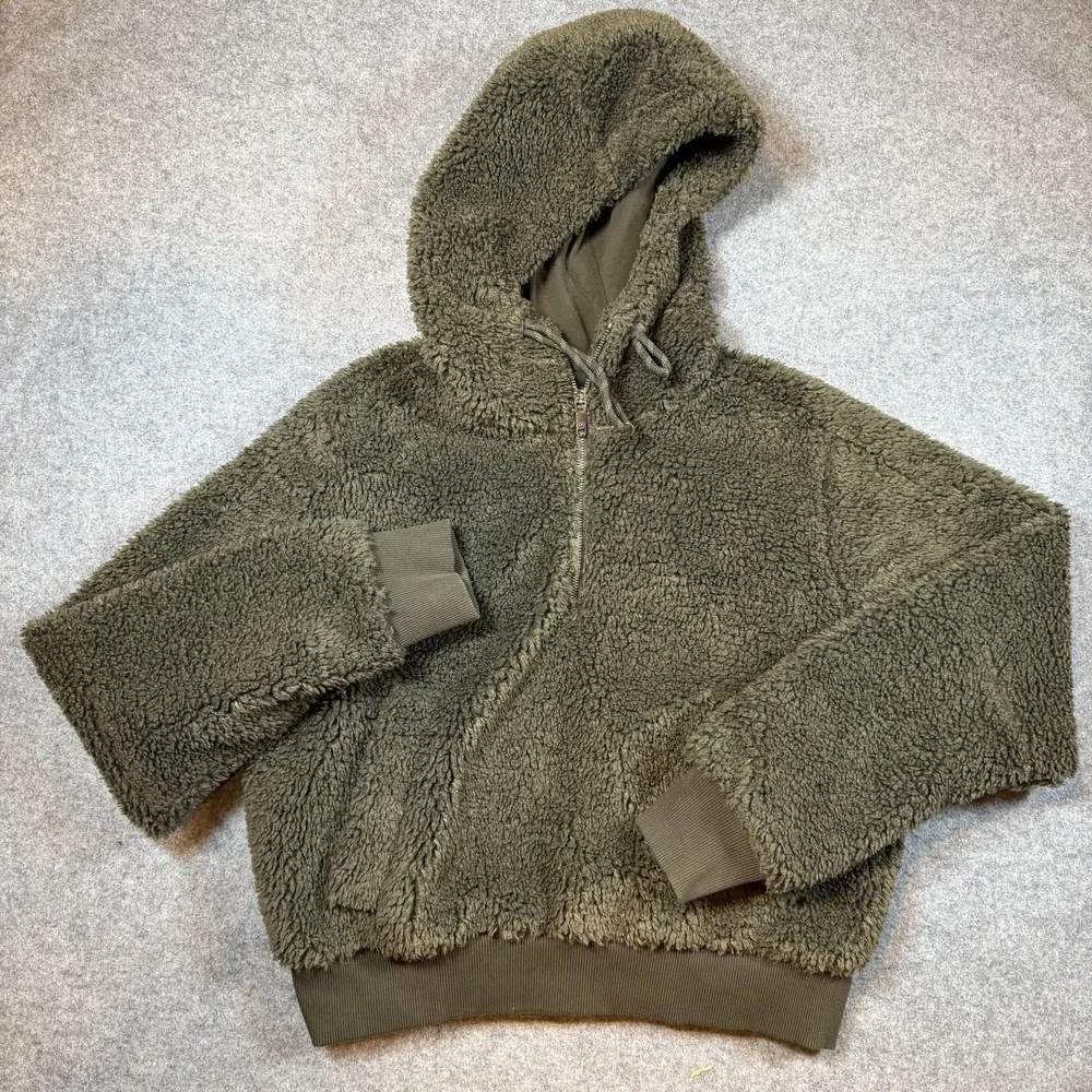 Lululemon Oh So Sherpa Hoodie Womens 6 Green Half Zip Teddy Fleece LW3FLRS